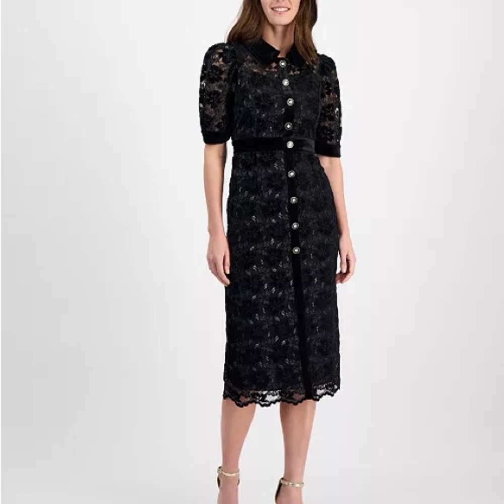 Tahari ASL Black Lace Midi Dress